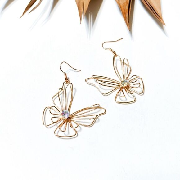 Gold butterfly dangle earrings #809 - Picture 1 of 2